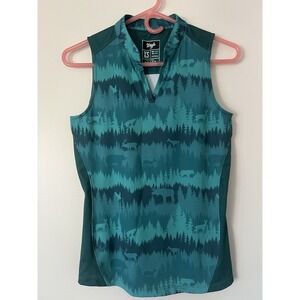Women's Waggle Sleeveless Golf Shirt Green Deer Trees Print Size XS